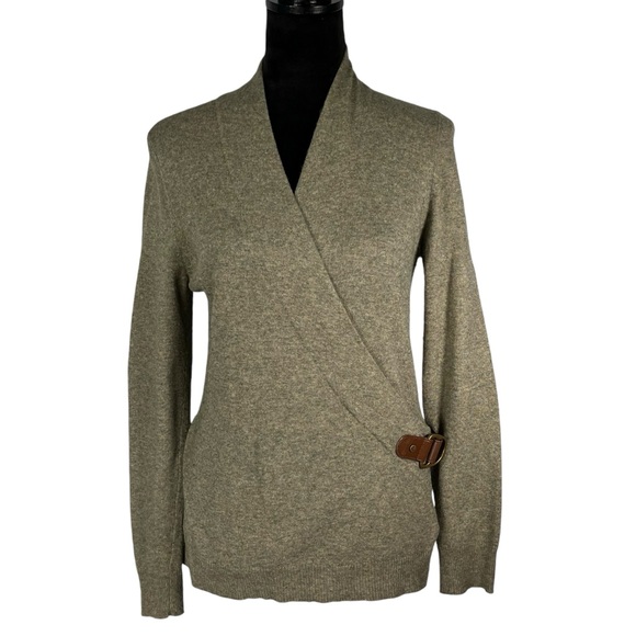 Lauren Ralph Lauren Brown Sweater Cashmere Blend Belt Buckle Crossover V-Neck - Picture 7 of 13